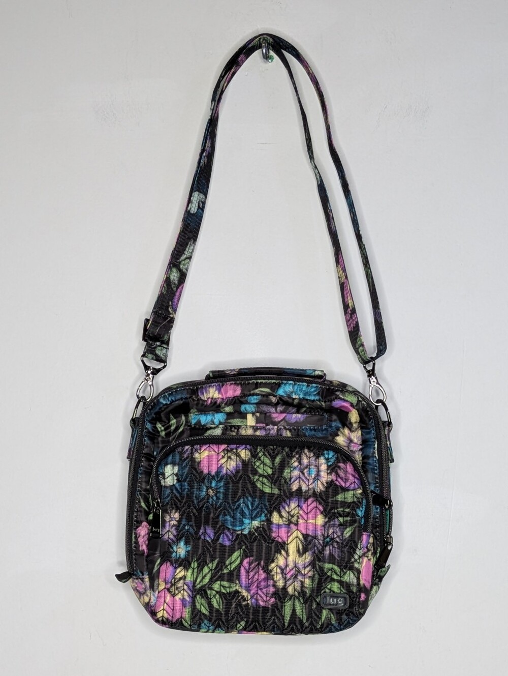 Lug Ranger & Rodeo Black Purple Floral Quilted Crossbody Bag Purse & Wallet
